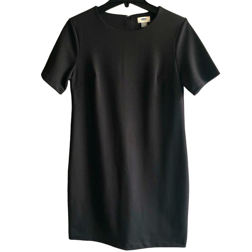 Old Navy Black Ponte Shift Dress Pleated Zip Front Size XS